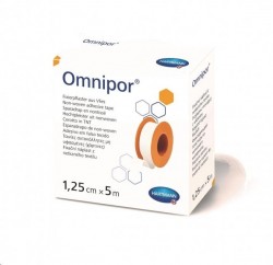 Пластырь фиксирующий, Omnipor (Омнипор) р. 1.25смх5м №1 арт. 9004362 на нетканой основе гипоаллергенный для щадящей фиксации белый картонная упаковка без еврохолдера